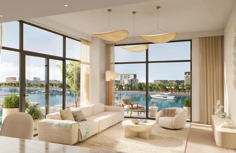 Pier Point 2 Elegant living room with large windows and coastal ambiance