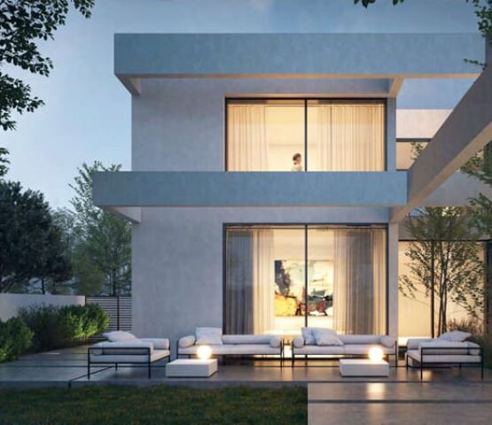 Photo of a white and gray villa