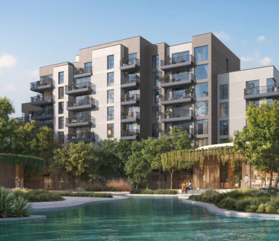 Discover contemporary luxury at Capria at Ghafwoods by Majid Al Futtaim, featuring modern apartments surrounded by lush greenery and serene water features.