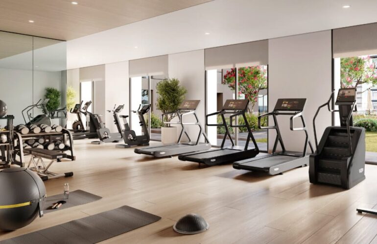 Fully-equipped fitness center in Camden project Dubai