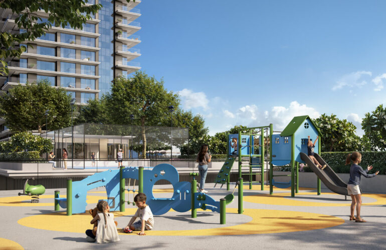 Outdoor children’s playground area in Montiva by Vida community with modern equipment