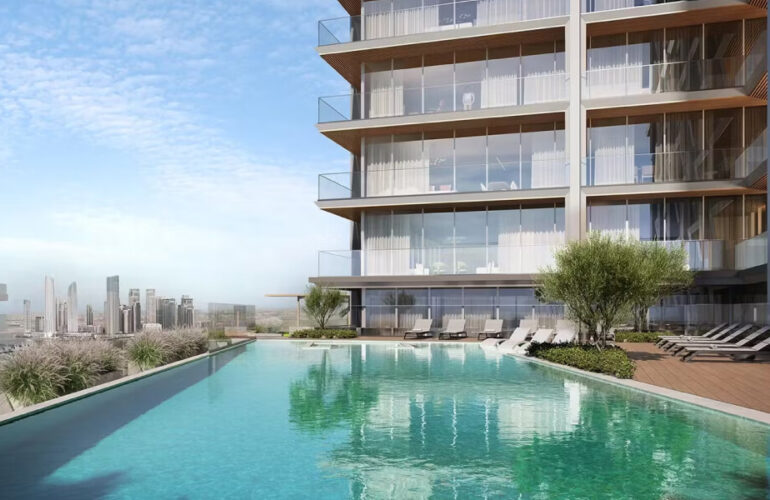 Pool with city views at Binghatti Starlight by Binghatti in Dubai