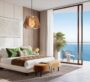 Modern bedroom suite with balcony and ocean view at The Mural by Beyond in Dubai