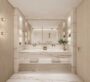 Spacious bathroom with double vanity and marble finishes at Dubai Harbour Residences