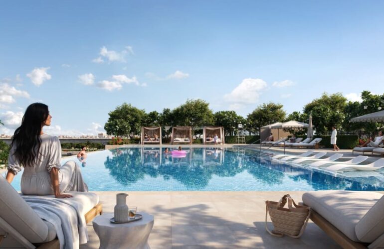 Resort-style swimming pool at Silva Dubai Creek Harbour – leisure amenities within the Emaar Green Gate community.