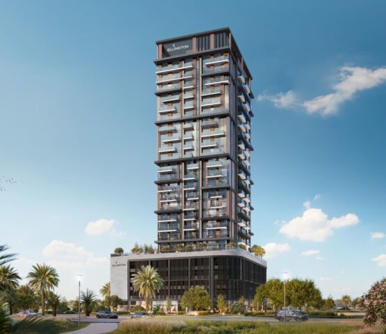 Exterior view of Riverton House, a modern residential high-rise tower with contemporary design.