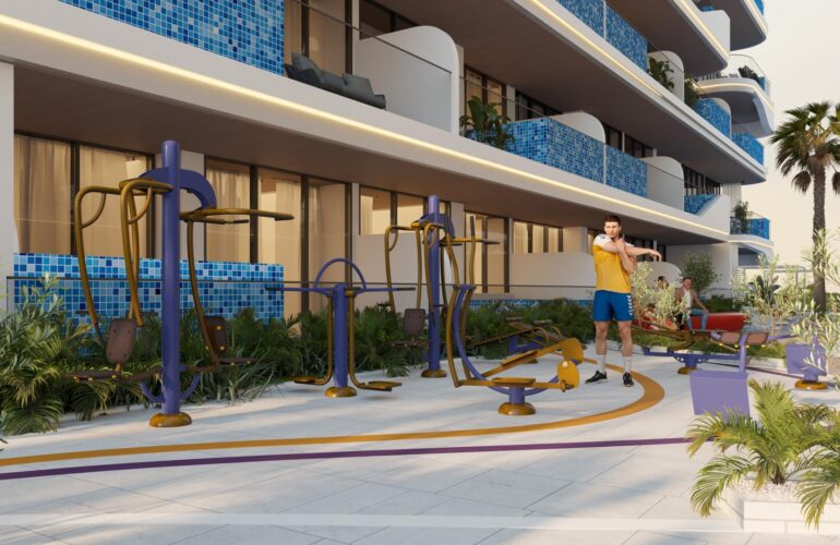 Kids play area at SAMANA Ocean Pearl in Dubai, filled with sports and recreational equipment for children to enjoy