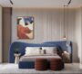 Stylish bedroom with a blue bed and modern décor at SAMANA Sky Views.