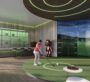 Golf simulator room with neon lighting and modern interiors at SAMANA Sky Views.