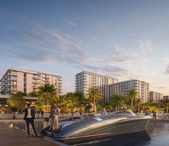 Pier Point 2 Waterfront promenade with low-rise buildings and luxury boats at Pier Point 2