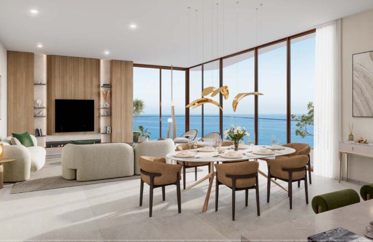 Open-plan luxury dining and living space at The Mural by Beyond, Dubai