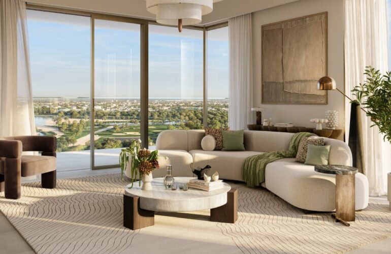 Spacious apartment interior in Silva by Emaar, Dubai – floor-to-ceiling windows and sophisticated decor.