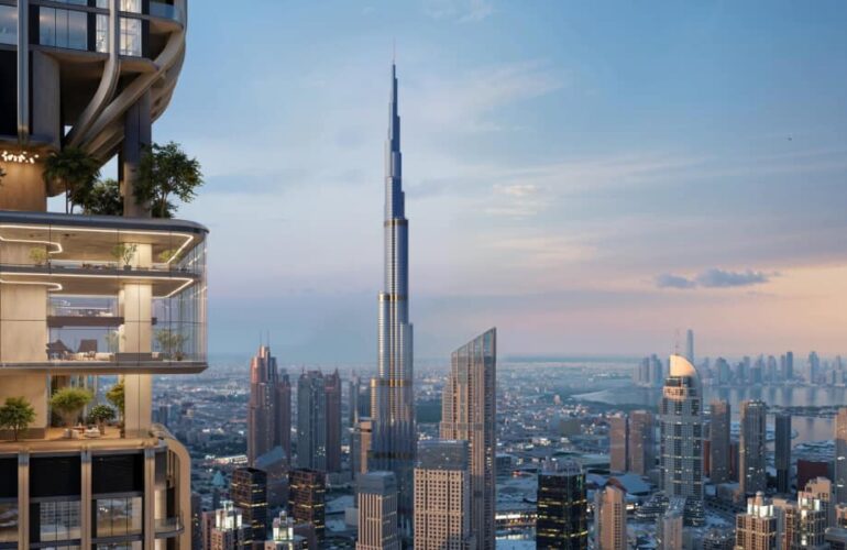 Cityscape with Burj Khalifa seen from DWTN Residences by Deyaar in Dubai