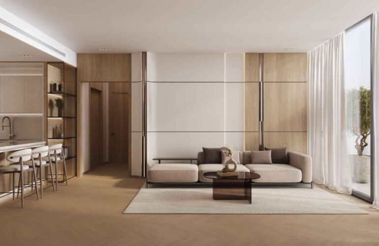 Contemporary suite with sleek wood finishes and minimalist design
