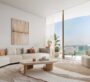Cozy bedroom with natural tones and access to balcony in Dubai Harbour Residences