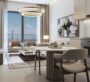 Elegant open-plan kitchen and dining area in The Eden apartment with modern furniture