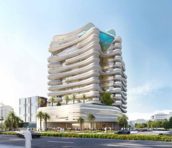 Top-down view of Beach Walk Grand building in Dubai from the said