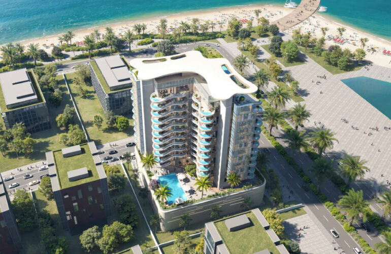 Overhead view of the unique architectural design of Beach Walk Grand by Imtiaz Developments in Dubai