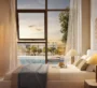 Pier Point 2 Cozy bedroom with floor-to-ceiling window and marina view