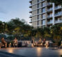 Residents relaxing at the outdoor lounge terrace at Lyvia by Palace