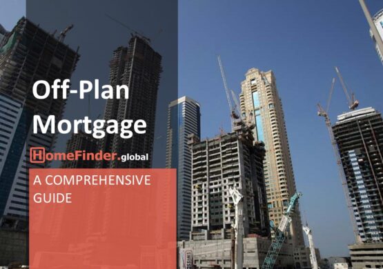 Off-Plan Mortgage Guide in Dubai: Image of developing real estate area with modern construction projects, provided by homefinder.global