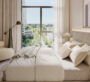 Modern bedroom in Expo Living with neutral tones and floor-to-ceiling windows